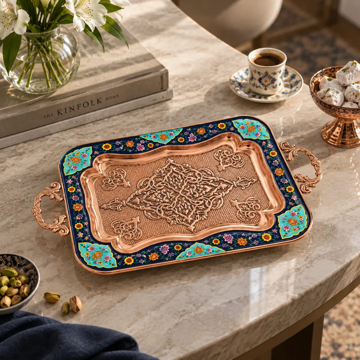 سینی چای خوری مس و پرداز - تصویر 3 سینی چای خوری مس و پرداز - تصویر 3
